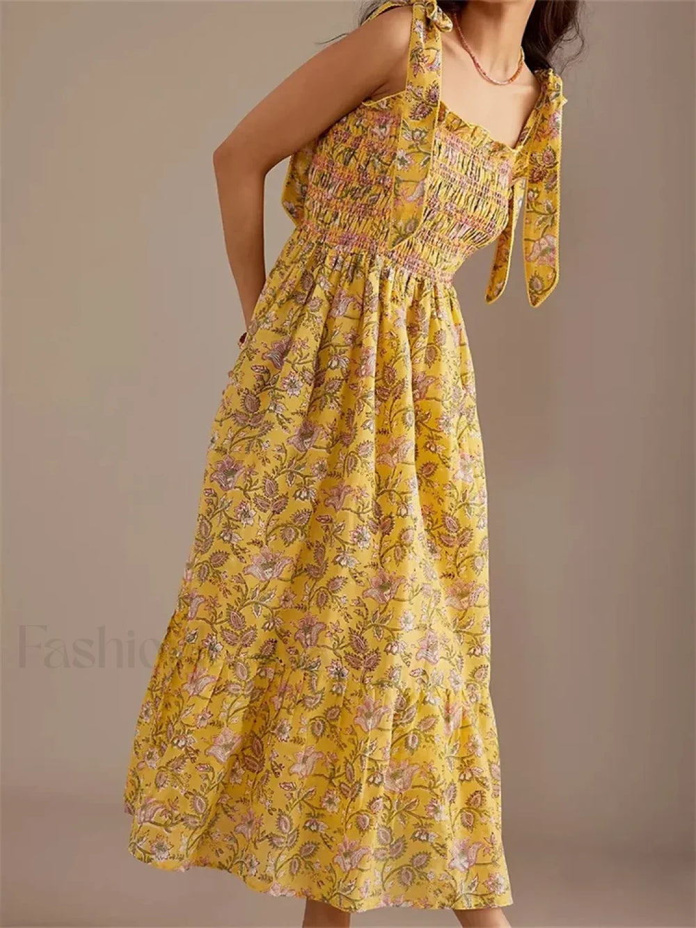Ruffle Floral High Waist Maxi Dress