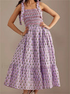 Ruffle Floral High Waist Maxi Dress purple / S