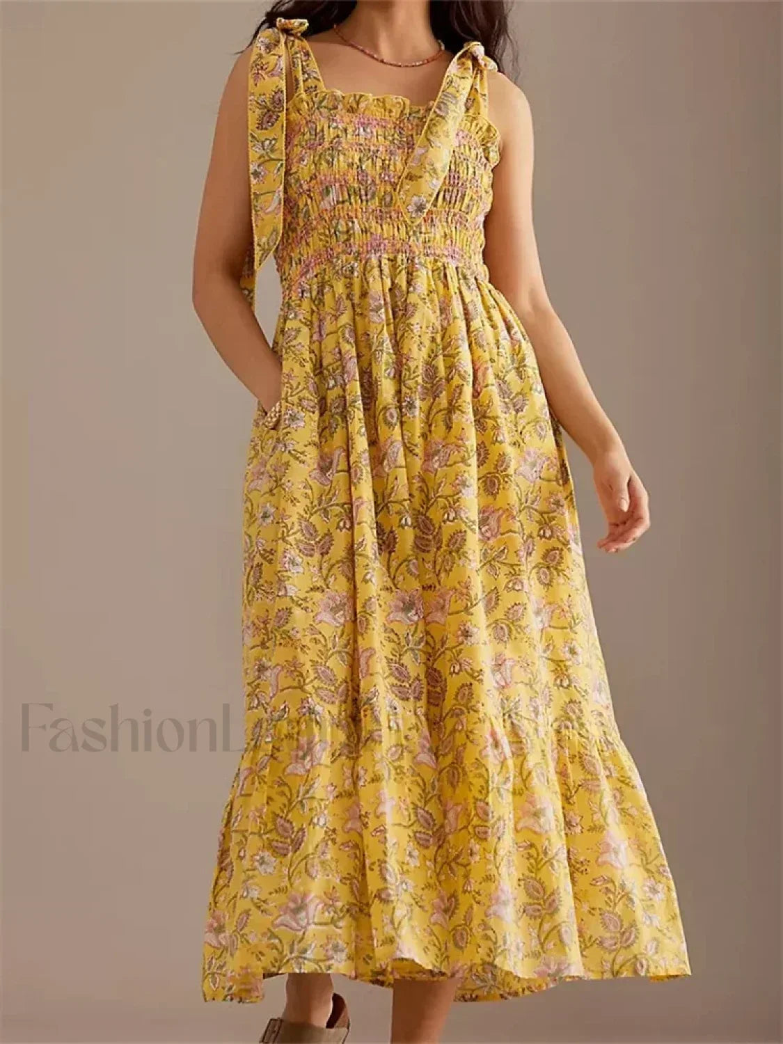 Ruffle Floral High Waist Maxi Dress yellow / S Main image
