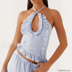 Ruffle Frill Cut Out Crop Top