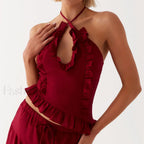 Ruffle Frill Cut Out Crop Top
