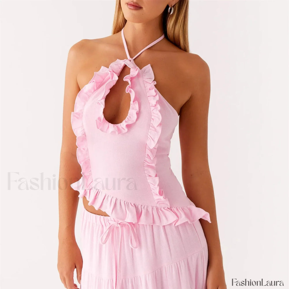 Ruffle Frill Cut Out Crop Top