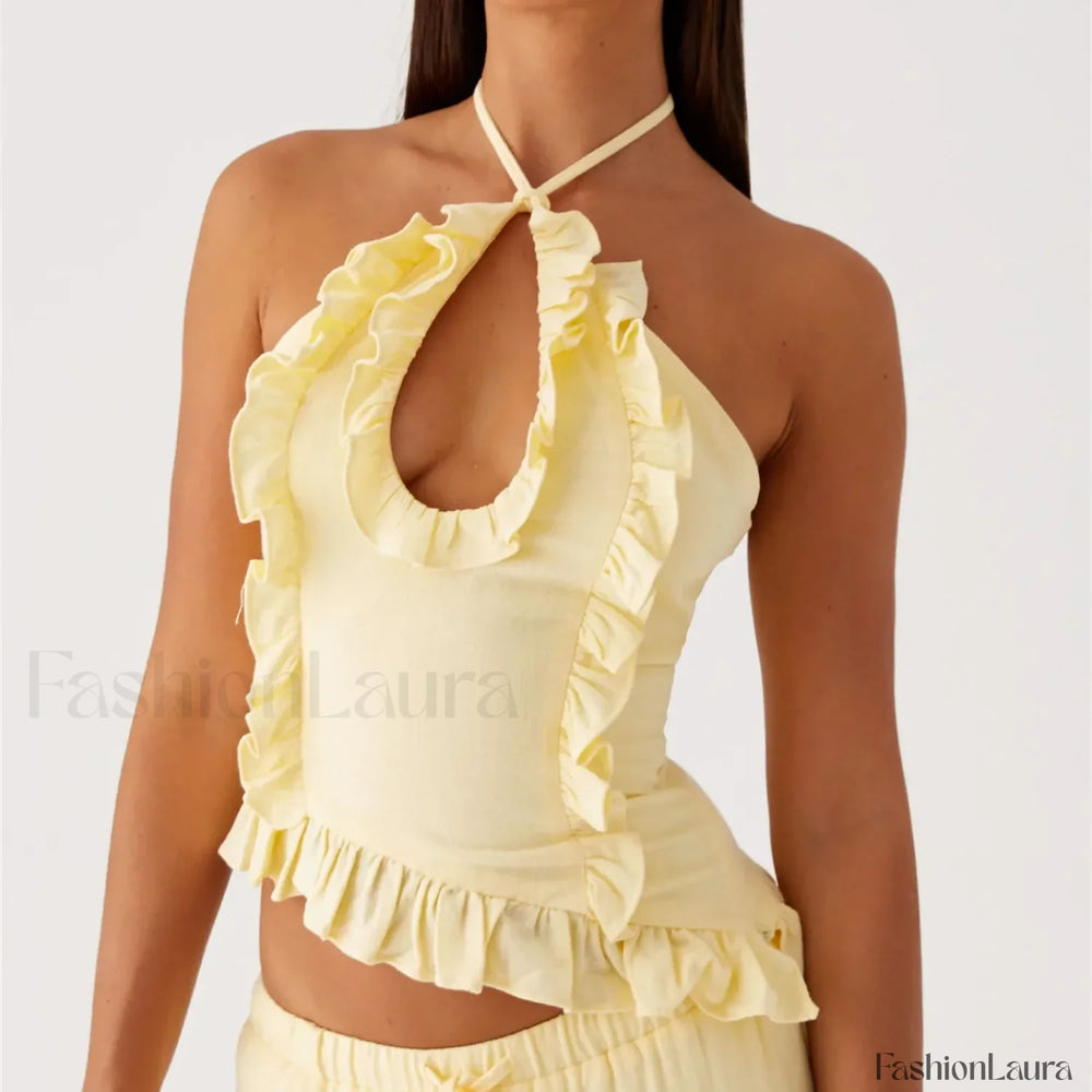 Ruffle Frill Cut Out Crop Top