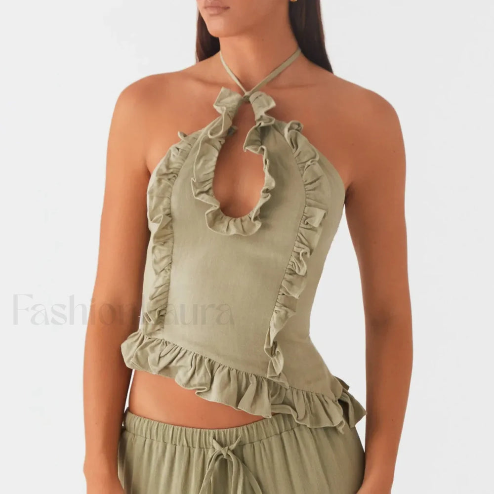 Ruffle Frill Cut Out Crop Top