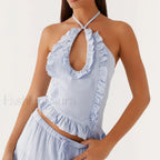 Ruffle Frill Cut Out Crop Top