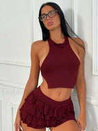 Ruffle Halter Mini Skirt Two Piece Set
