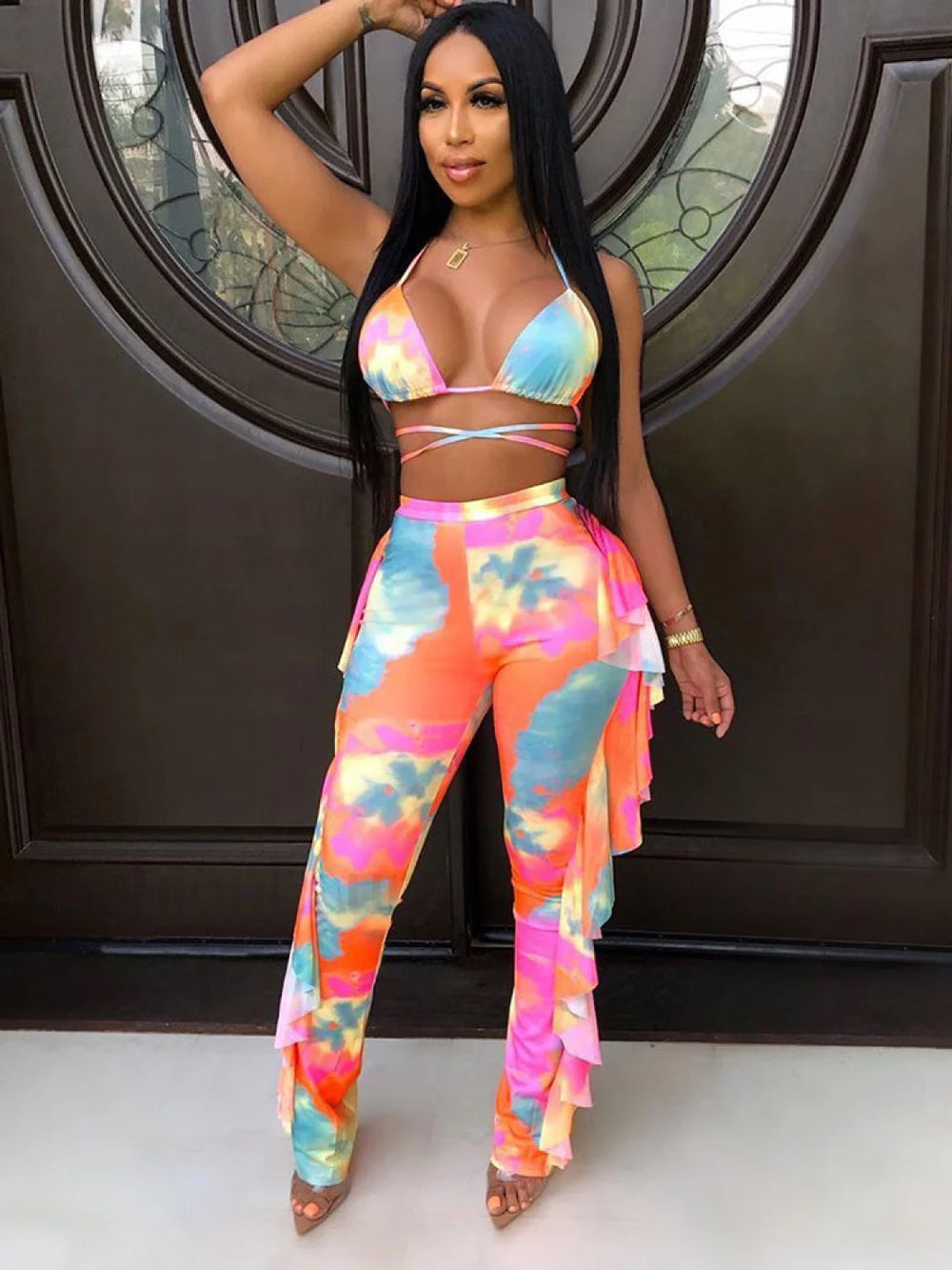 Ruffle Mesh Pants Blue Pink / L Pants