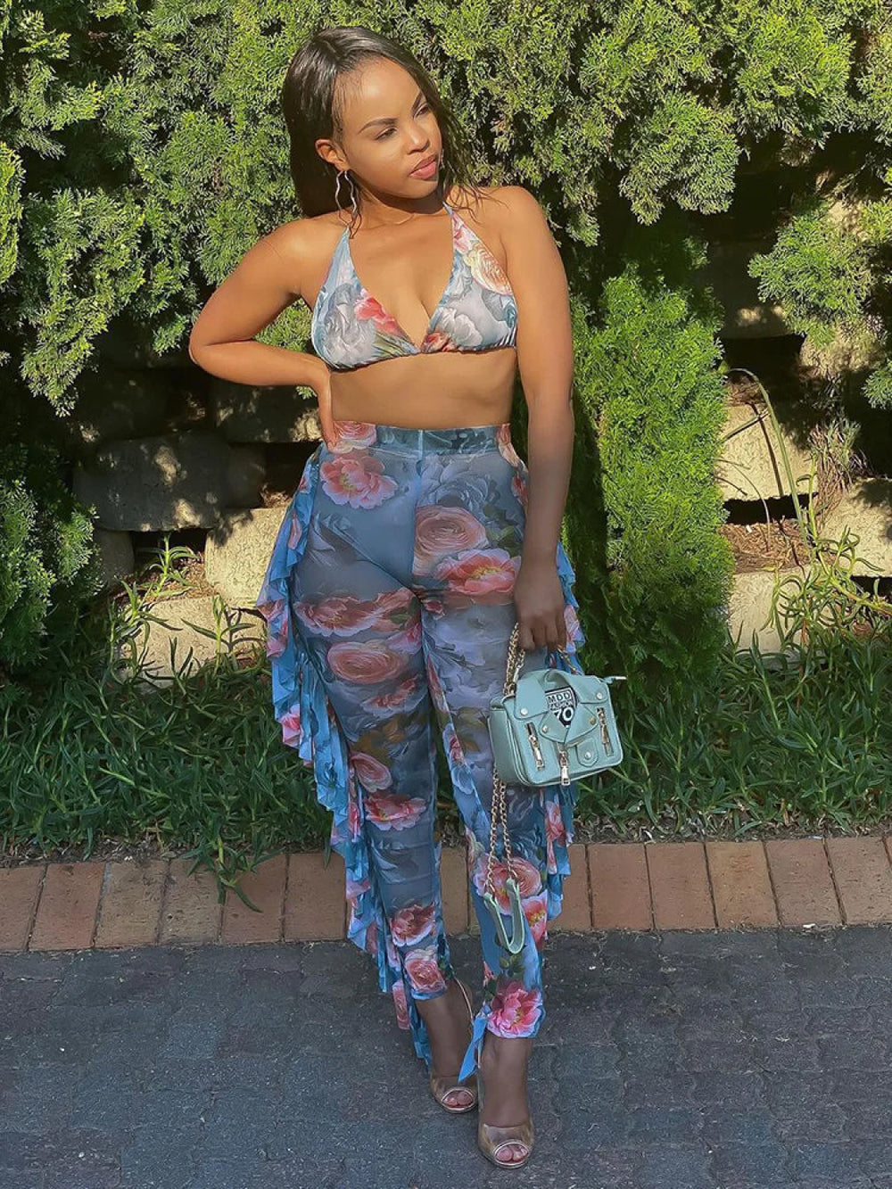 Ruffle Mesh Pants Floral / L Pants