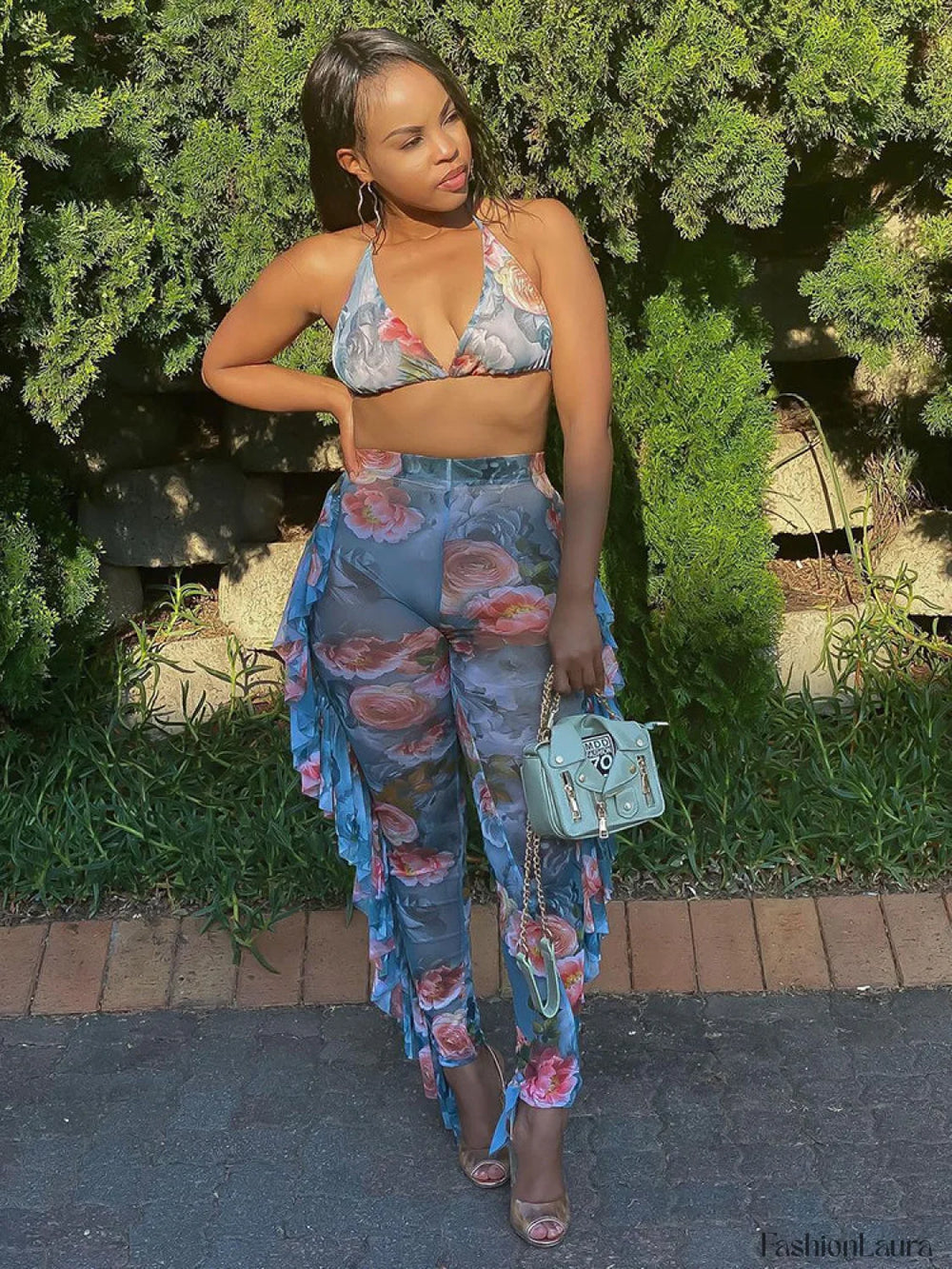 Ruffle Mesh Pants Floral / L Pants