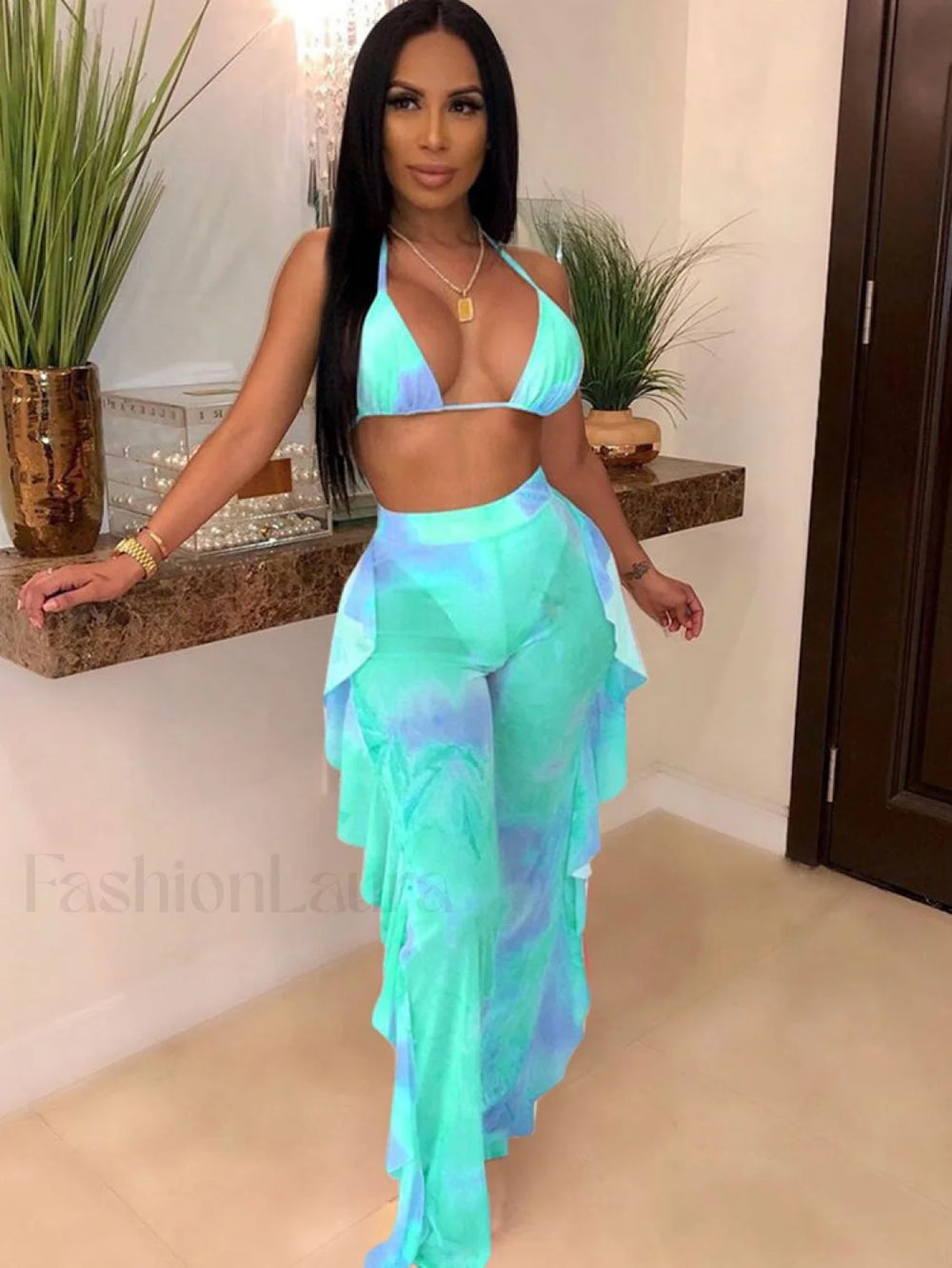 Ruffle Mesh Pants Light Blue / L Pants