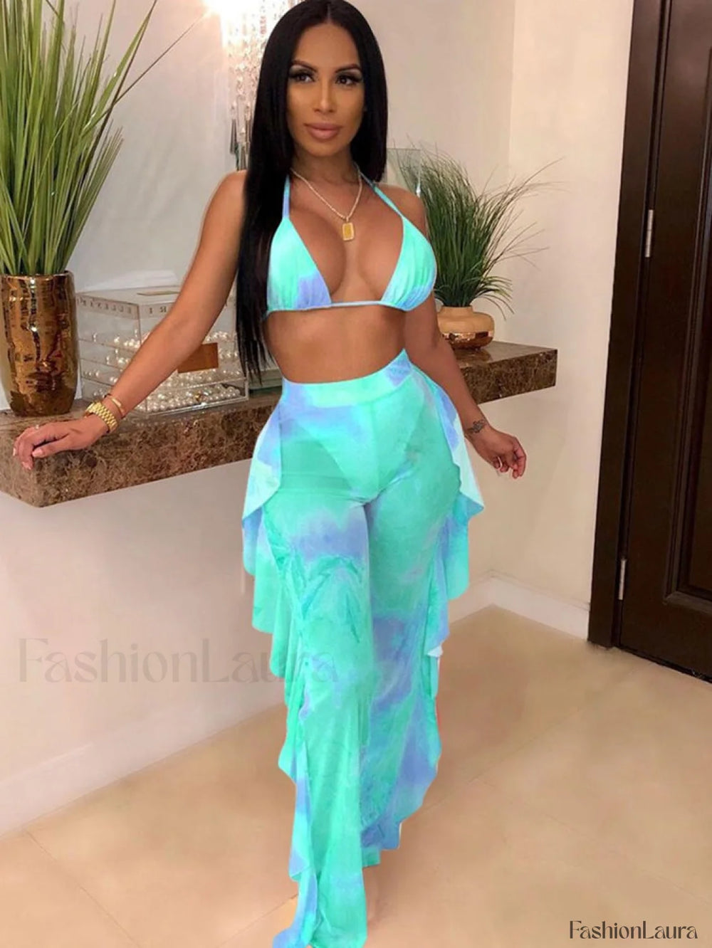 Ruffle Mesh Pants Light Blue / L Pants