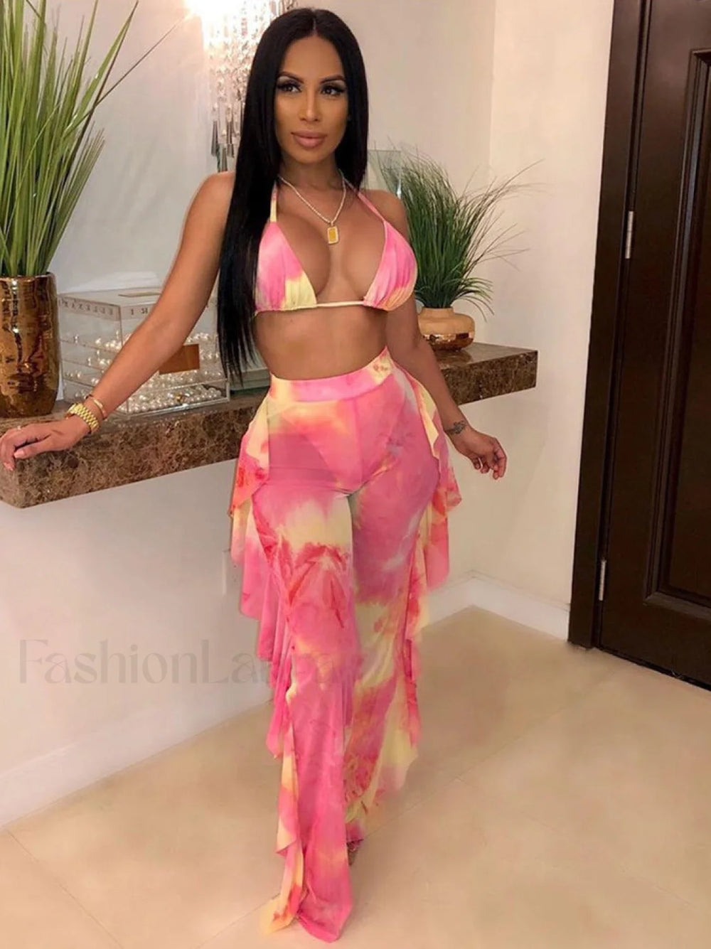 Ruffle Mesh Pants Pink / L Pants