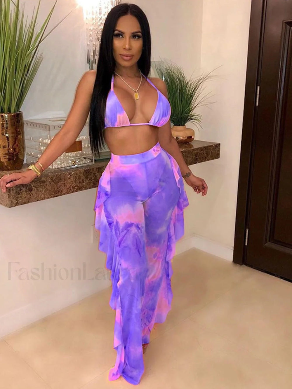 Ruffle Mesh Pants Purple / L Pants