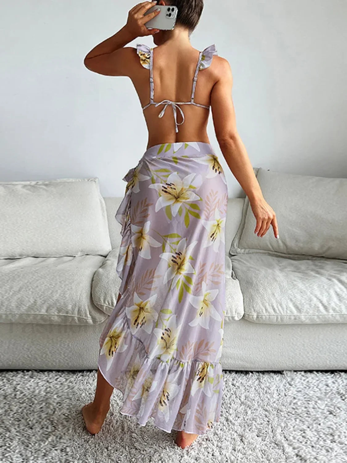 Ruffle Printed Split Three Piece Set Secondary image