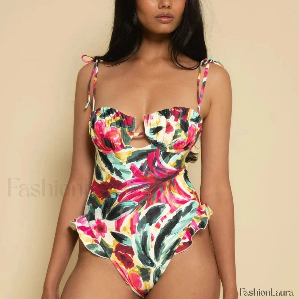 Ruffle Push Up Solid One Piece color / S