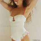 Ruffle Push Up Solid One Piece white / S