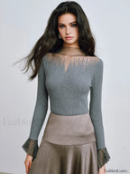 Ruffle Sleeve Thin Sweater Grey / XS Sweaters