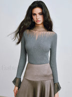 Ruffle Sleeve Thin Sweater Grey / XS Sweaters