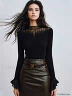 Ruffle Sleeve Thin Sweater Sweaters