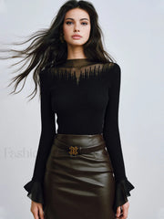 Ruffle Sleeve Thin Sweater Sweaters