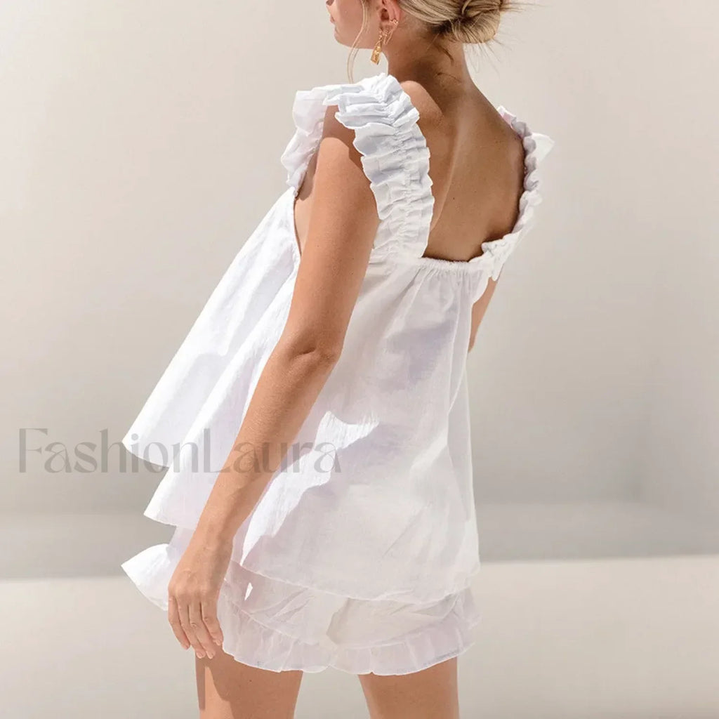 Ruffle Solid Shorts Lounge Set