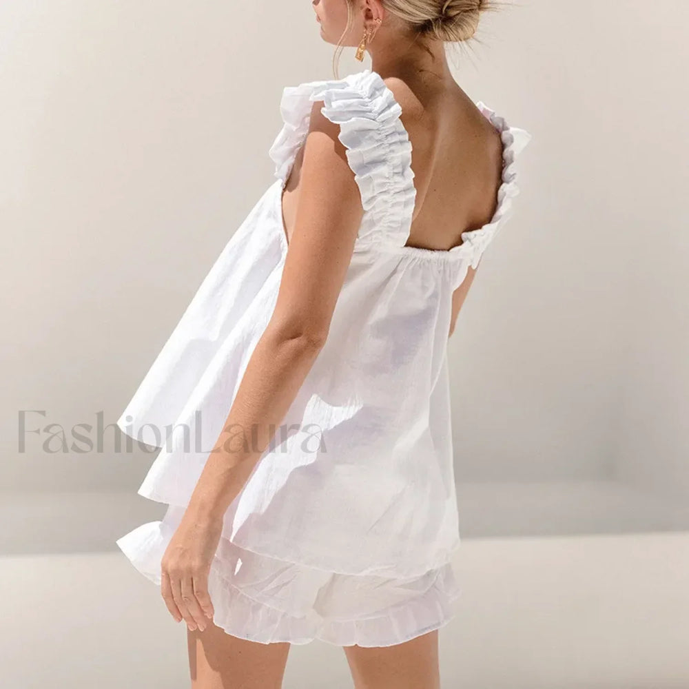 Ruffle Solid Shorts Lounge Set
