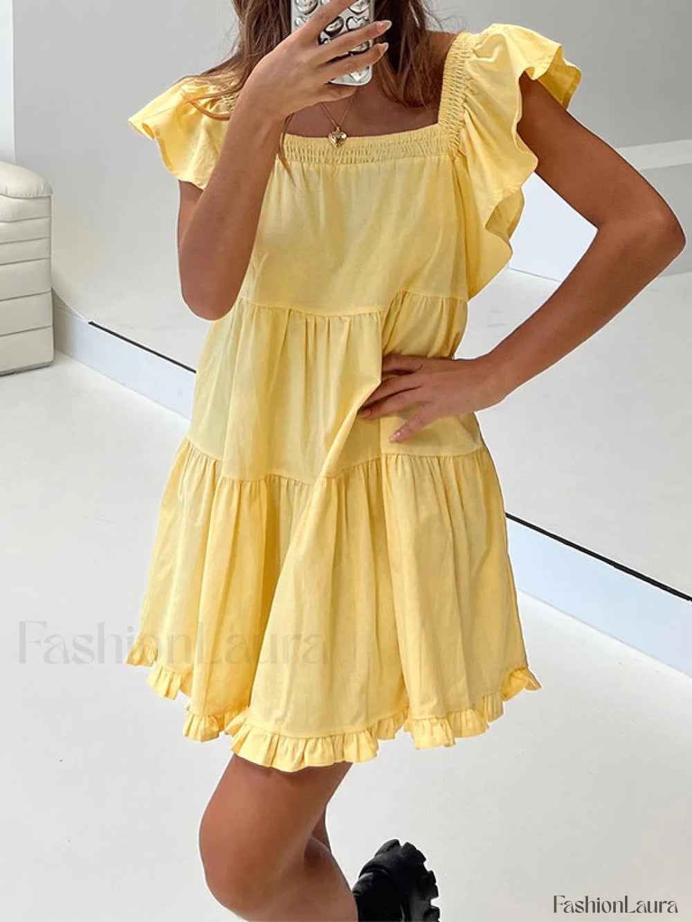 Ruffle Tiered Mini Dress Yellow / S Mini Dresses