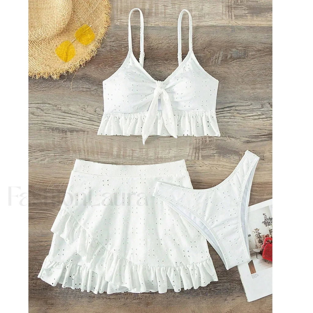 Ruffle Two Piece Three Piece Set WHITE / S