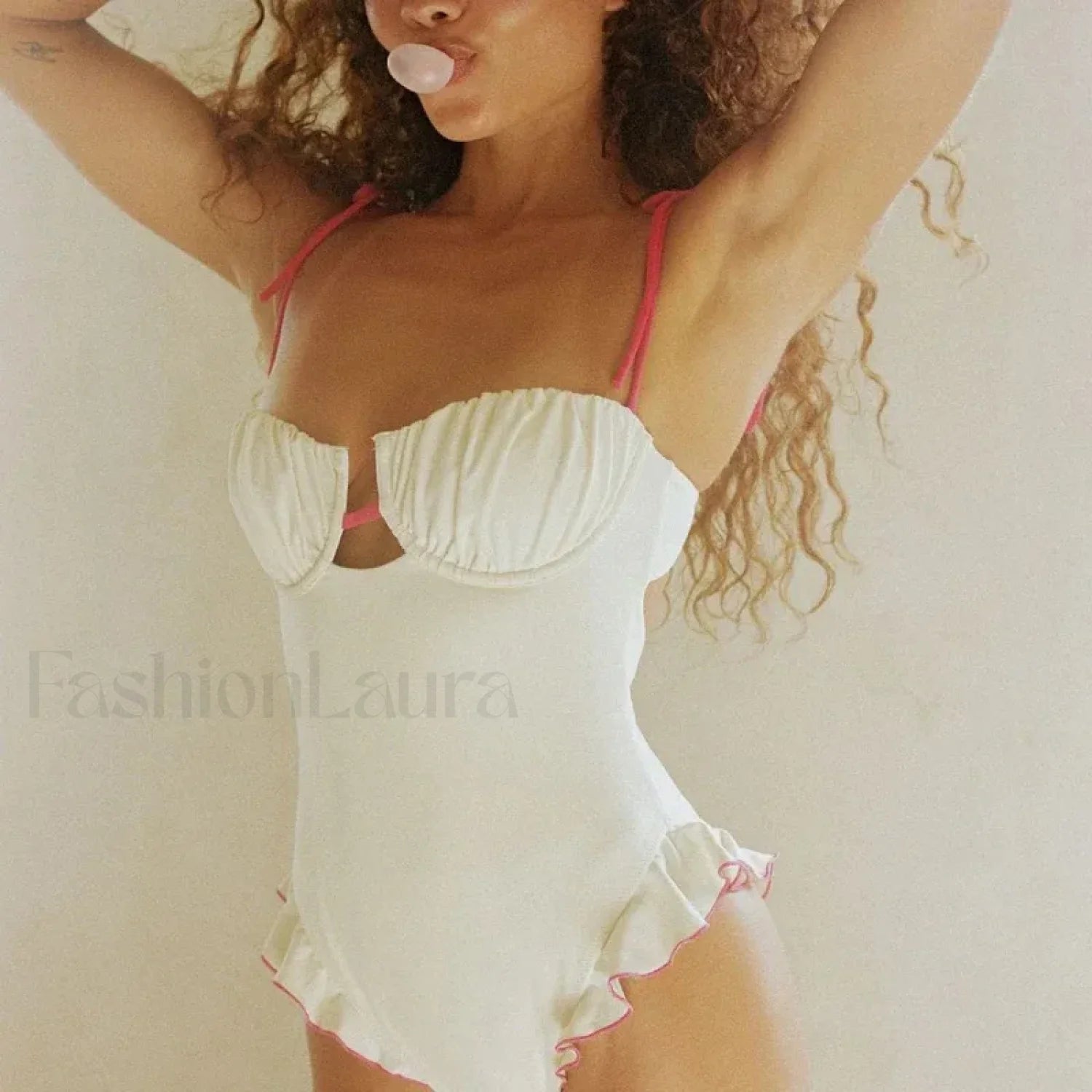 Ruffle V Neck Bathing One Piece Secondary image