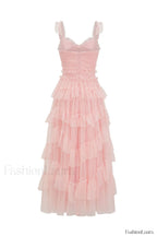 Ruffle V Neck Charming Tiered Tulle Evening Dress