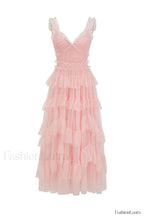 Ruffle V Neck Charming Tiered Tulle Evening Dress
