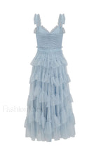 Ruffle V Neck Charming Tiered Tulle Evening Dress