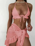 Ruffled Backless Halter Three Piece Set