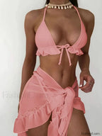 Ruffled Backless Halter Three Piece Set