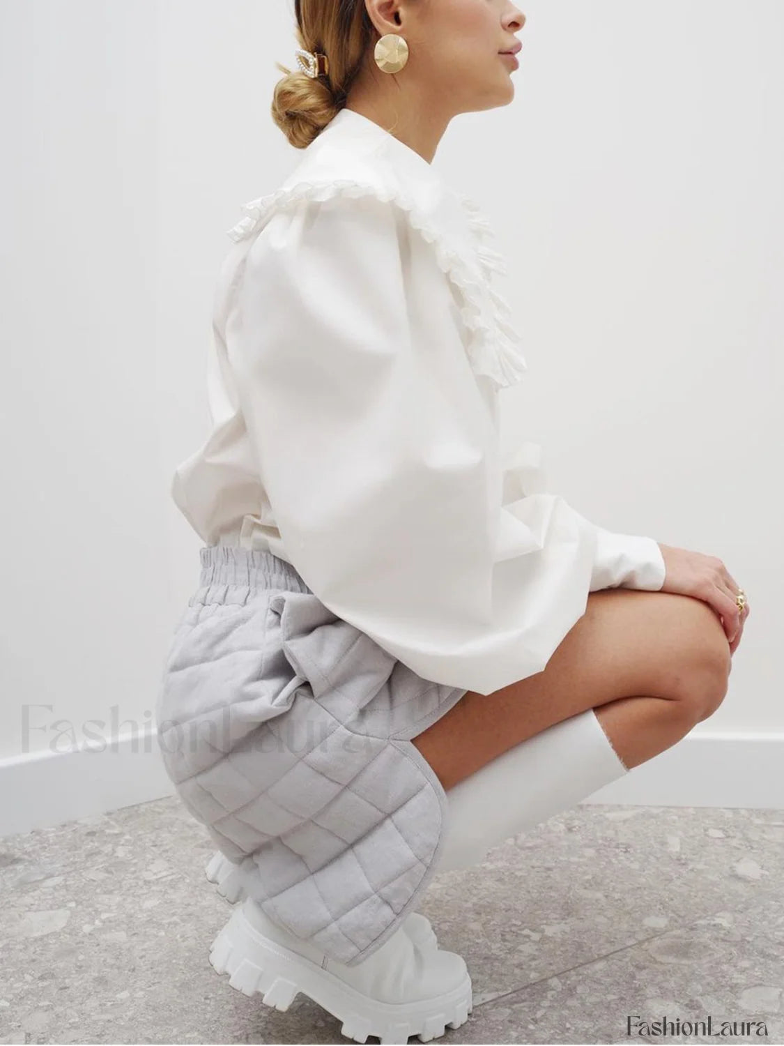 Ruffled Collar Long Sleeve Shirt Shirts
