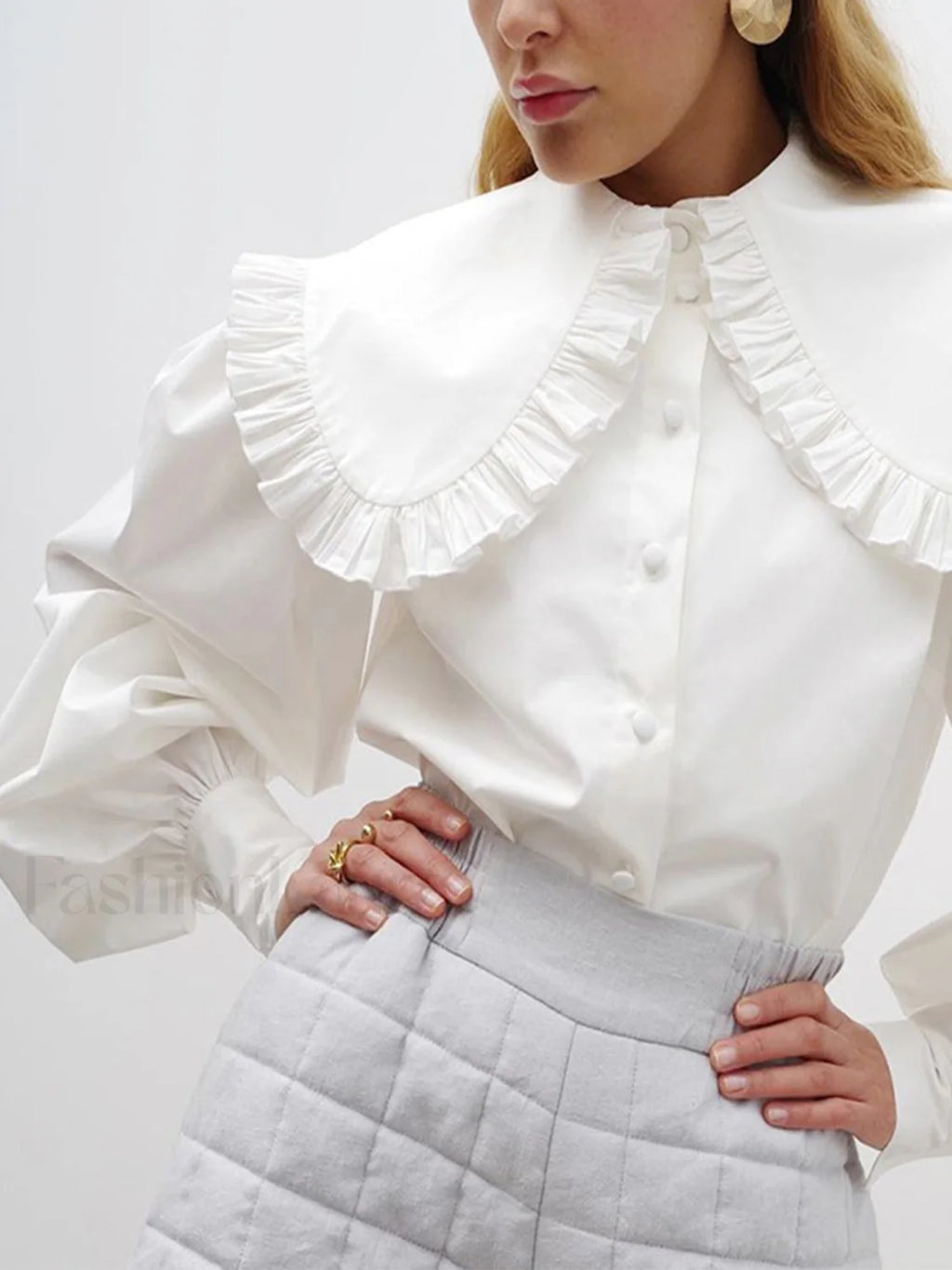 Ruffled Collar Long Sleeve Shirt Shirts