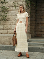 Ruffled Crop Top Skirt Set Beige / XS Skirt Sets