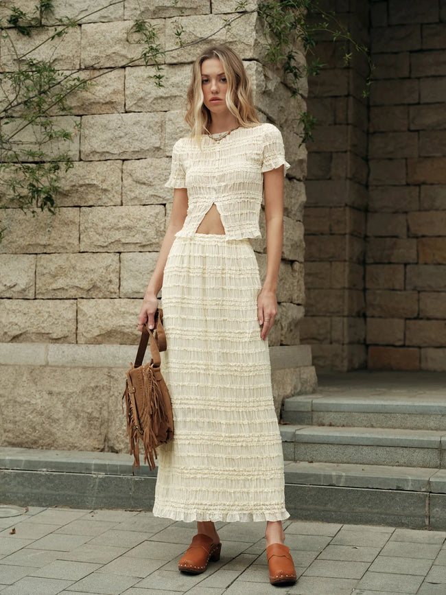 Ruffled Crop Top Skirt Set Beige / XS Skirt Sets Main image