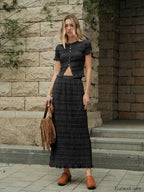 Ruffled Crop Top Skirt Set Black / XS Skirt Sets