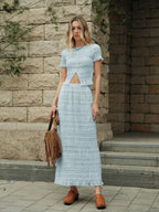 Ruffled Crop Top Skirt Set Blue / XS Skirt Sets