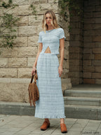 Ruffled Crop Top Skirt Set Blue / XS Skirt Sets