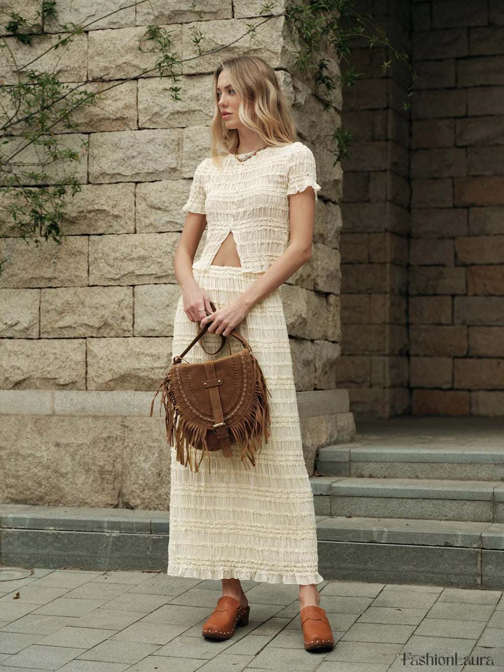 Ruffled Crop Top Skirt Set Skirt Sets