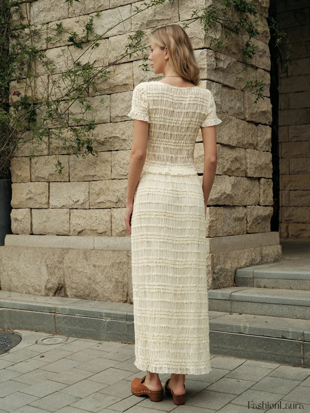 Ruffled Crop Top Skirt Set Skirt Sets
