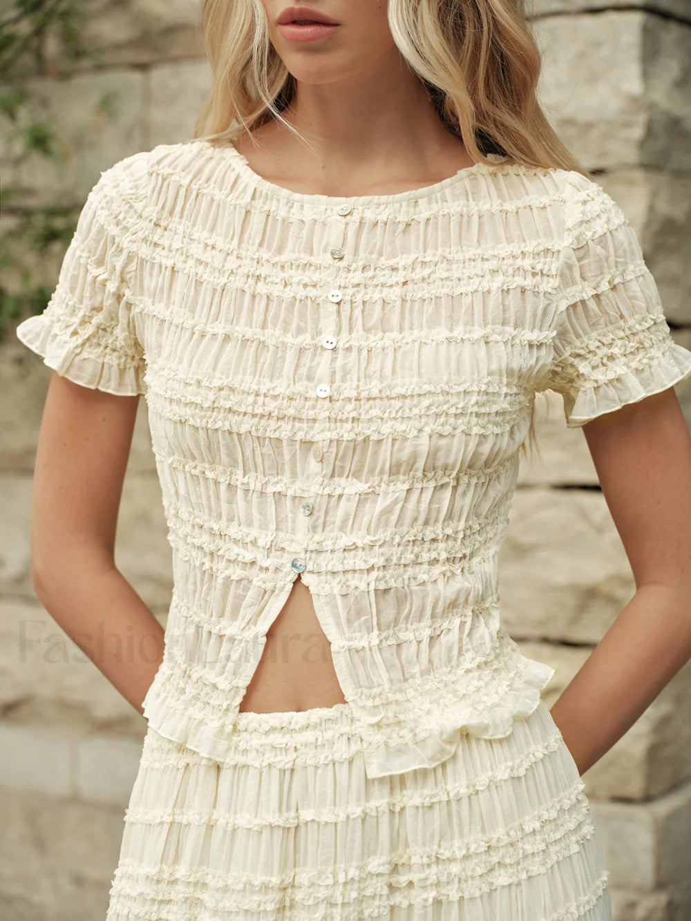 Ruffled Crop Top Skirt Set Skirt Sets