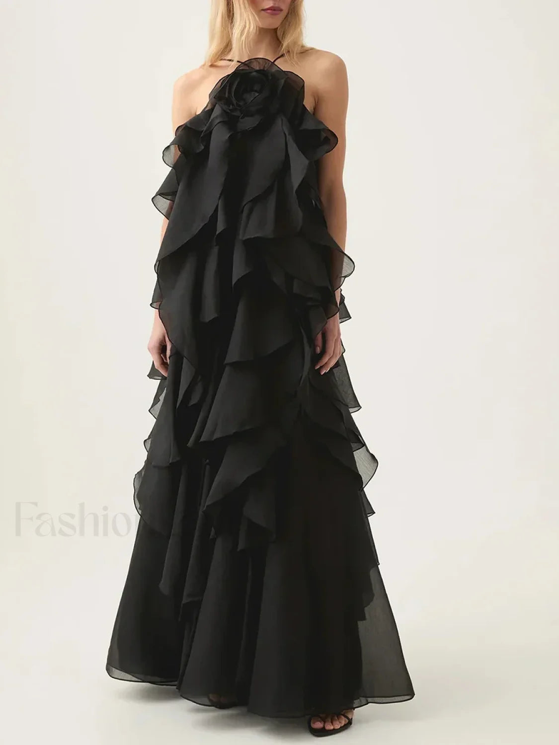 Ruffled Flower Chiffon Maxi Dress Secondary image