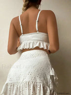 Ruffled Hollow Bow Asymmetrical Three Piece Set