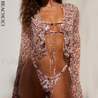 Ruffled Lace Long Sleeve Three Piece Set Pink / S
