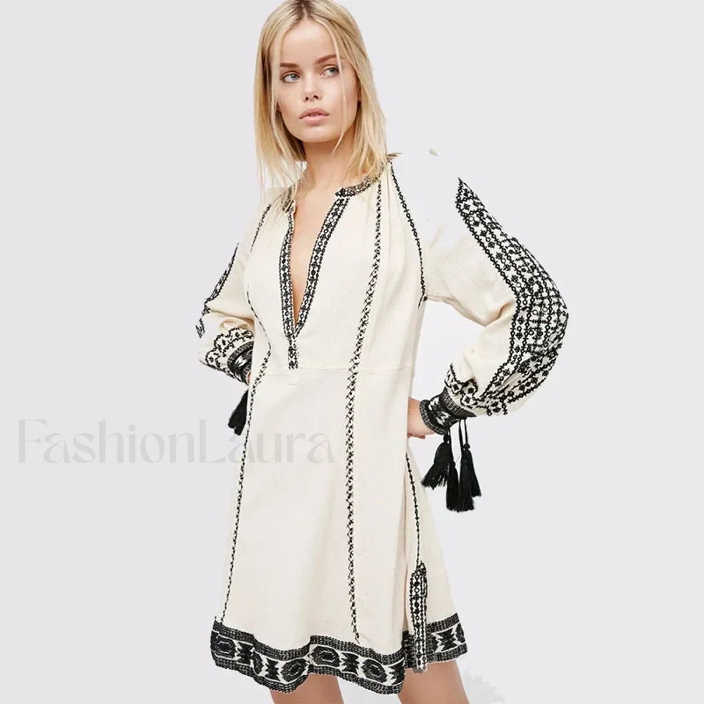 Ruffled Long Sleeve Boho Dress