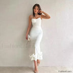 Ruffled Pencil Bodycon Midi Dress WHITE / S