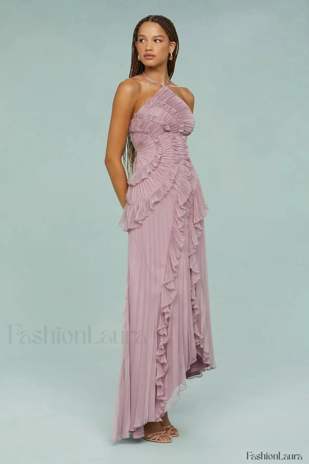 Ruffled Pleated Chiffon Maxi Dress